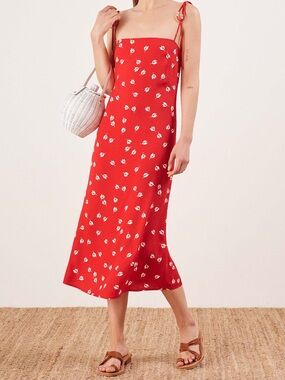Reformation Deonna Wrap Dress Red Floral Slip Dress with Tie Straps